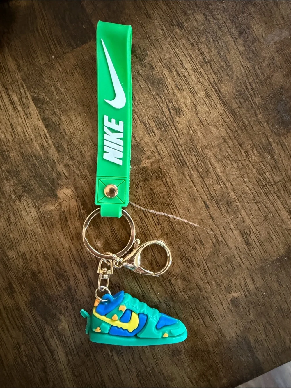 Nike Green Silicone Strap Keychain with Colorful Mini Sneaker Charm